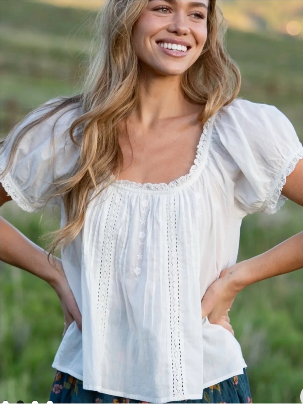NWT NATURAL LIFE Ivory Peasant Eyelet Pintuck Blouse